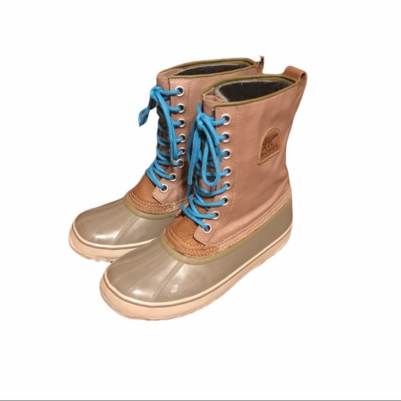 Sorel 1964 Premium Canvas Mid-Calf Waterproof Boots with Turquoise Laces - Picture 2 of 16